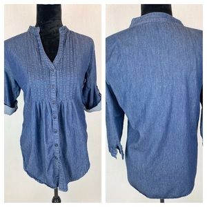 Denim Chambray Button Down Blouse